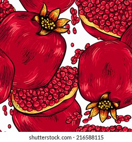Vector pomegranate pattern in hand drawn style
