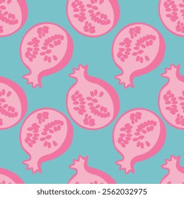Vector Pomegranate Seamless Pattern. Citrus Pomegranate Repeat pattern, great for textile, wallpaper, packaging, backdrop, background, paper designs