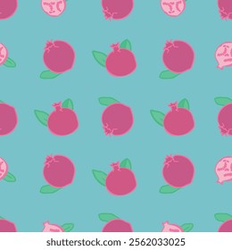 Vector Pomegranate Seamless Pattern. Citrus Pomegranate Repeat pattern, great for textile, wallpaper, packaging, backdrop, background, paper designs