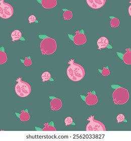 Vector Pomegranate Seamless Pattern. Citrus Pomegranate Repeat pattern, great for textile, wallpaper, packaging, backdrop, background, paper designs