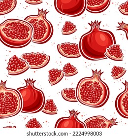 Vector Pomegranate Seamless Pattern, repeating background with cut out illustrations pomegranate still life composition, group of flat lay variety pomegranates for home interior on white background