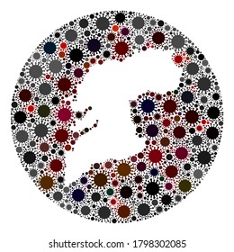 Vector Pontevedra Province map collage of coronavirus. Infection attacks the lockdown territory from external zone. Hole round Pontevedra Province map collage created with infection items.