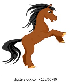  Vector pony. Little fantasy brown horse with black hair. Cute character. Child illustration Isolated. Print for t-shirts and bags