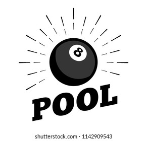 Vector pool billiard snooker sport ball logo icon sun burtst print hand drawn vintage line art design