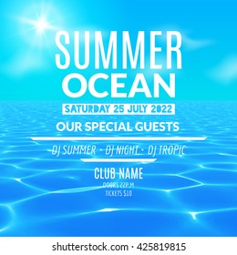 Vector pool or ocean water party. Summer beach vacation poster or flyer design template.