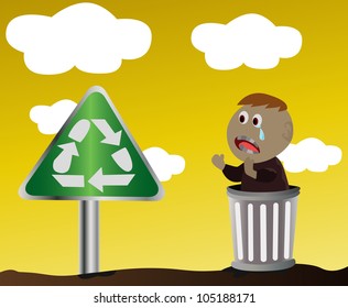 Vector - A poor boy with the recycle sign.