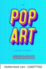 Vector pop art alphabet modern typography sans serif style for book, promotion, poster, decoration, t shirt, sale banner, printing on fabric. Cool 3d bold typeface. Trendy font. 10 eps