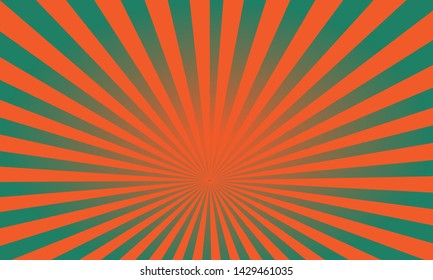 Vector pop art colorful rays background. Green and orange