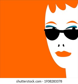 Retrato de historieta de arte pop vectorial de una persona femenina que te mira en el concepto de fondo naranja del verano para exhibición de avartar o ropa de moda