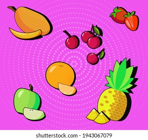 Vector pop art fruit and berries set