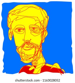 Vector pop art illustration hipster beard men in yellow, red, and blue color