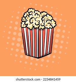 Vector pop art illustration of the popcorn. Hand-drawn vector art illustration.