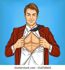 Vector pop art illustration of a super dad hero in retro style