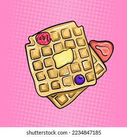 Ilustración de arte pop vectorial del gofre. Ilustración de arte vector dibujada a mano.