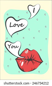 Vector Pop Art Lips With I Love You Lettering