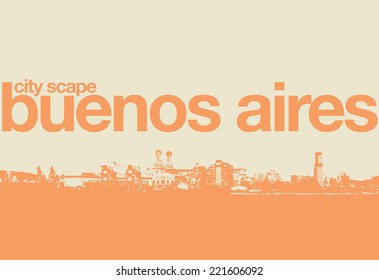 Vector pop art postcard with city skyline of Buenos Aires, Argentina