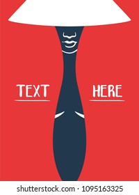 Vector pop art poster with silhouette of a woman. Three colors vertical banner - red, blue, white. Retro stile illustration. Portrait concept.