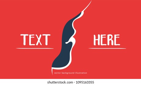 Vector pop art poster with silhouette of a woman. Three colors horizontal banner - red, blue, white. Retro stile illustration. Portrait concept.