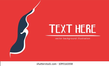 Vector pop art poster with silhouette of a woman. Three colors horizontal banner - red, blue, white. Retro stile illustration. Portrait concept.