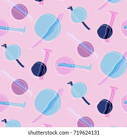 Vector pop art retro pattern. Pink blue positive vibes party in 90s style. Vintage geometric shapes mixed media. abstract mosaic modern Memphis art