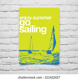 Vector pop art retro poster with sailboat regatta theme