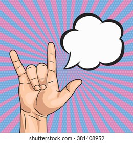Vector pop art Rock sign in retro comic style. Grunge rock and roll man hand gesture.