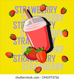 Vector pop art strawberry drink with berries