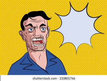 vector pop art style of surprised man with word bubble