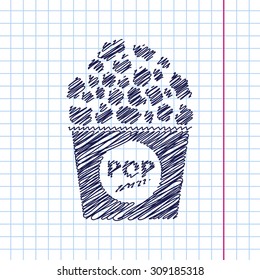 Vector pop corn icon isolated on copybook backgrond. Eps10 