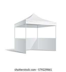 Vector pop up white realistic tent for outdoor event. Illustration isolated on white background vector