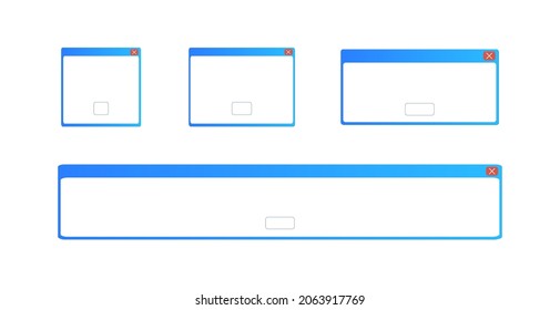 Vector Pop Up Windows Set, Different Length, Blank Frame Isolated on White Background, Retro Illustration.