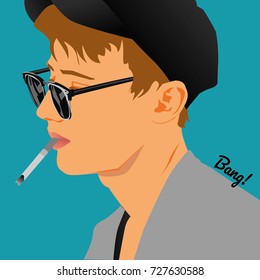 Vector popart boy with glasses and cigarette