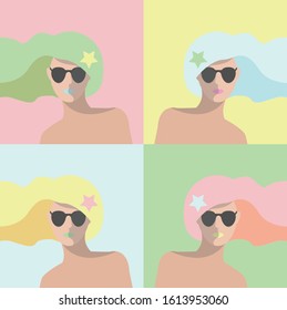 Vector pop-art collage of various images with girls