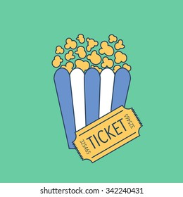 Vector popcorn box with ticket