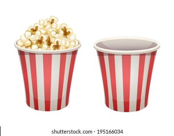 Vector popcorn bucket isolated. Full and empty