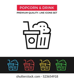 Vector Popcorn And Drink Icon. Premium Quality Graphic Design. Modern Signs, Outline Symbols Collection, Simple Thin Line Icons Set For Websites, Web Design, Mobile App, Infographics