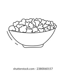 Ilustración de palomitas de vectores. Doodle. Aislado sobre fondo blanco.
