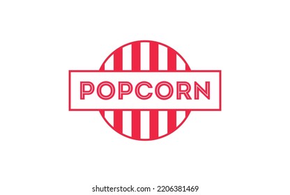 Vector popcorn logo isolated on white background. Cinema food logotype. Snack for film sign. Red striped stamp for pop corn. Alphabet symbol