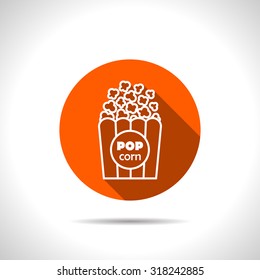 Vector popcorn orange icon with flat shadow 