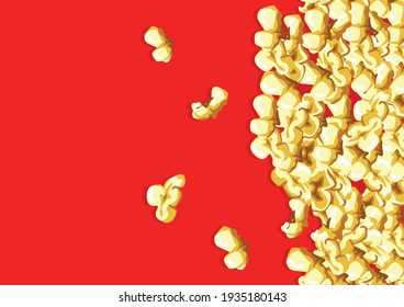 Vector popcorn seamless pattern in cartoon style on red and white background with place for text. Template for advertising, card, poster.