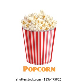 Vector popcorn striped bowl icon for menu design cinema or street cafe.