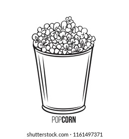 Vector popcorn striped bowl icon for menu design cinema or street cafe. Retro style.