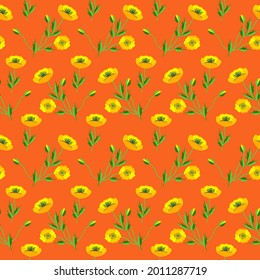 Vector - poppies flower variation seamless pattern as a watercolor illustration with leaves.