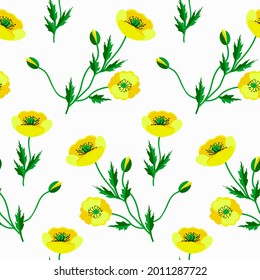 Vector - poppies flower variation seamless pattern as a watercolor illustration with leaves.
