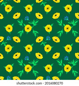 Vector - poppies flower variation seamless pattern as a watercolor illustration with leaves.