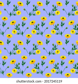 Vector - poppies flower variation seamless pattern as a watercolor illustration with leaves.