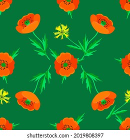 Vector - poppies flower variation seamless pattern as a watercolor illustration with leaves.