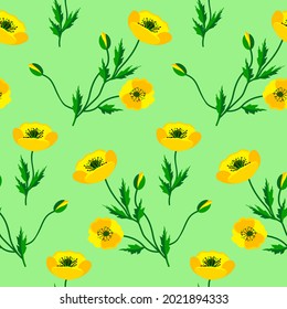 Vector - poppies flower variation seamless pattern as a watercolor illustration with leaves.
