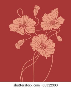 vector poppies on dark red background