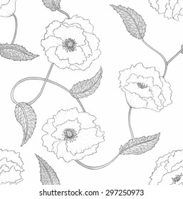 Vector poppies pattern in black and white colors